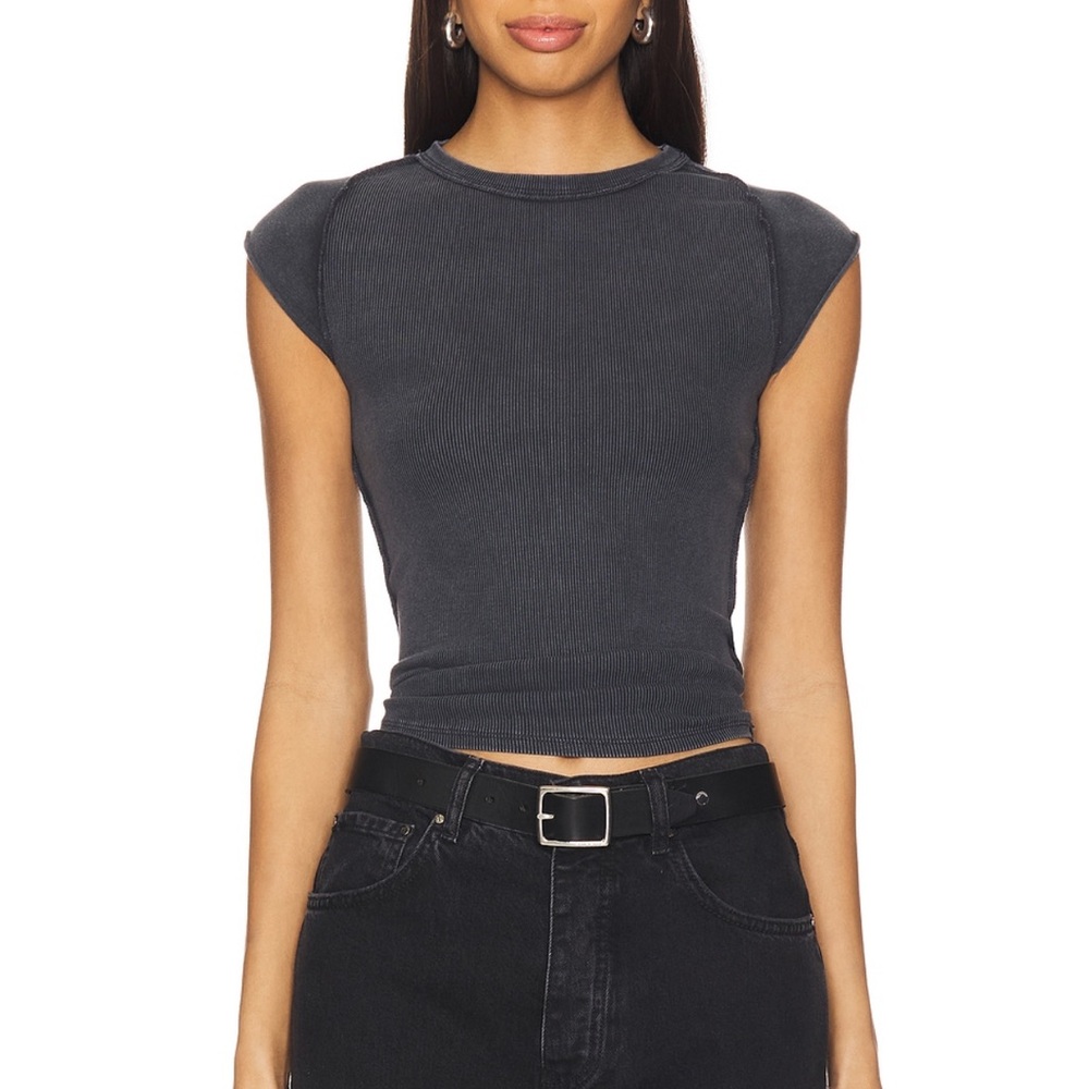 Free People x We The Free Ever Had Tee Ribbed Crewneck T-shirt Top Black New